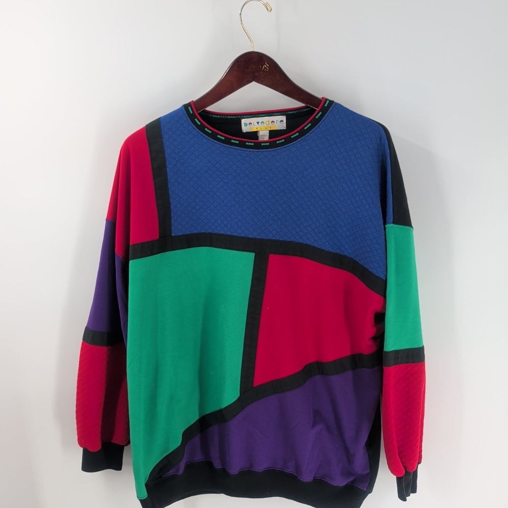 Vtg 90s Coogi Style Belvedere Plus Crewneck Colorblock Pullover‎ Sweater Sz M